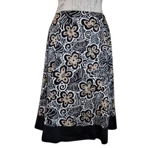 Black/Beige Floral Print Midi Skirt